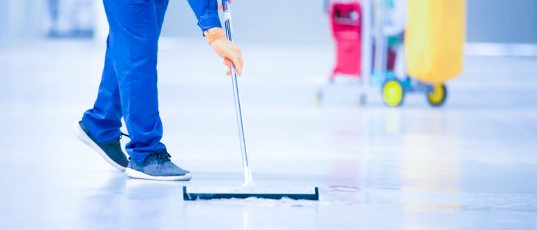 Damp Mopping the Floors with Water or a Floor Cleaner